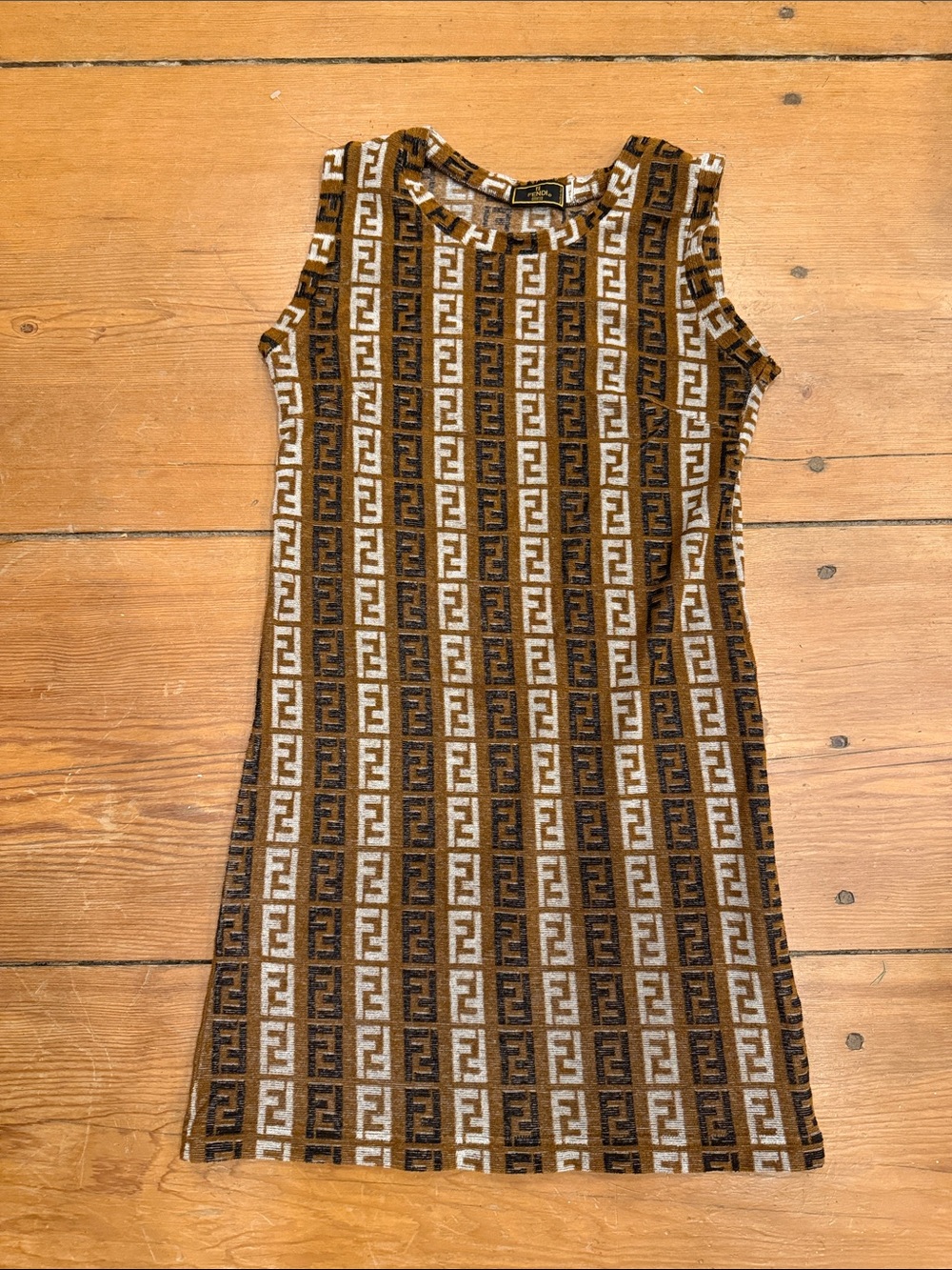 Fendi Brown & Cream FF Logo Knit Mini Dress